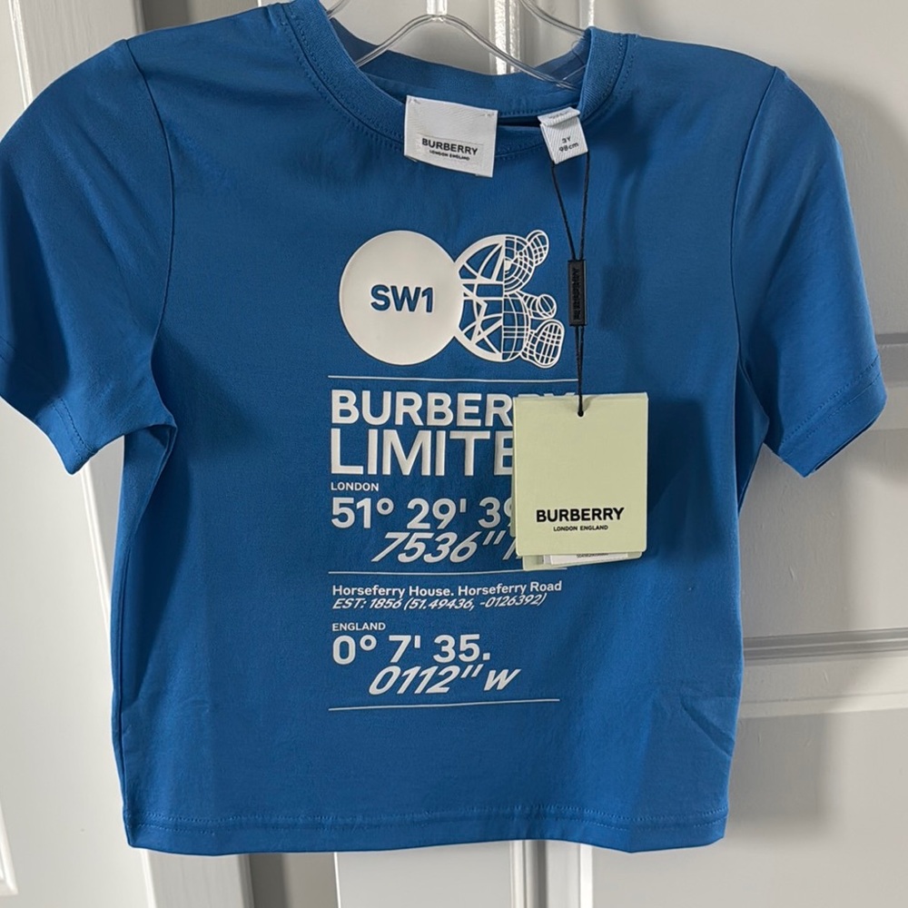 Burberry Blue Short Sleeve Tee with Graphic Design NWT